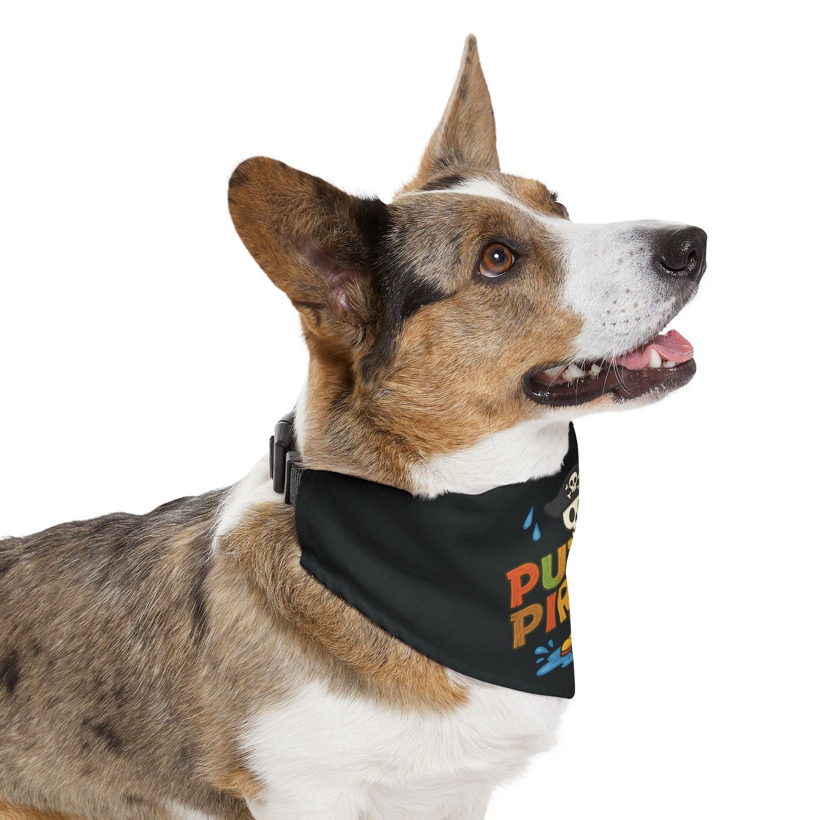 Pirate Pet Bandana Collar - Puddle Pirate Design for Dogs - Colorful on Black - Image 11