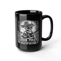 Creek Pirate Skull Coffee Mug - “What Happens on the Creek Stays on the Creek” Black Ceramic Cup