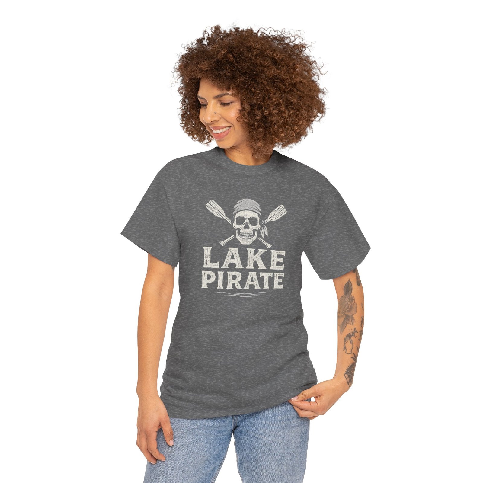 T-Shirt - Lake Pirate Skull - Canoeing Boating - Summer - White - Unisex Tee - Image 8