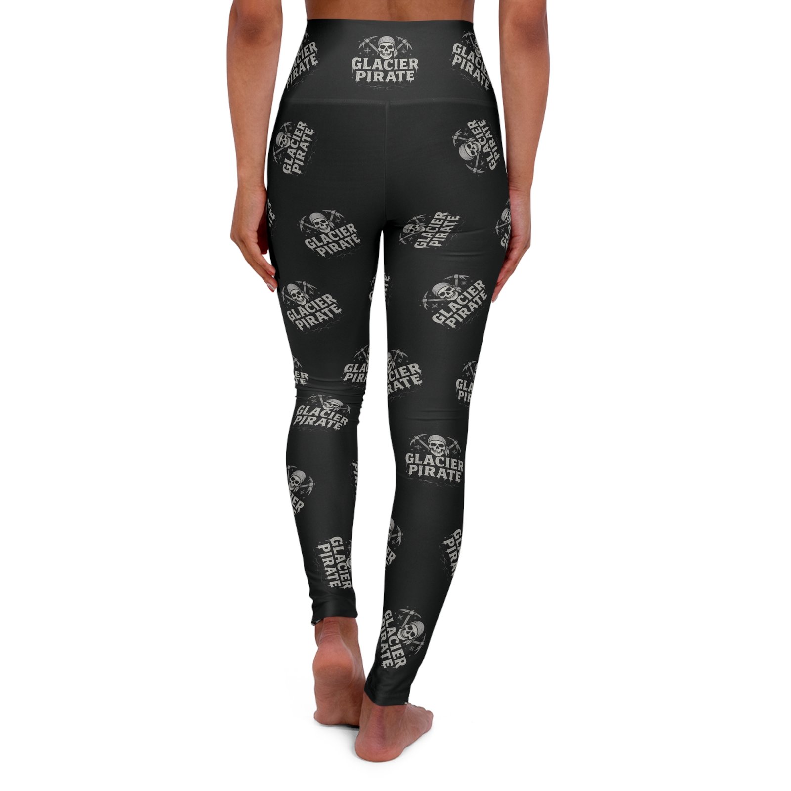 High Waisted Yoga Leggings - Trendy Workout Pants - Glacier Pirate Skull Ice Pick Pattern - Image 2