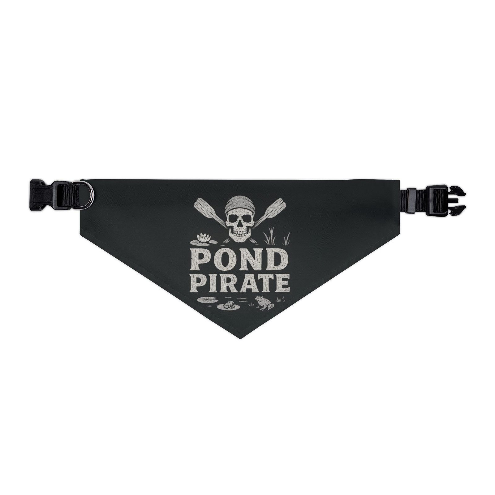 Pirate Pet Bandana Collar - Pond Pirate Design for Dogs - White on Black - Image 9
