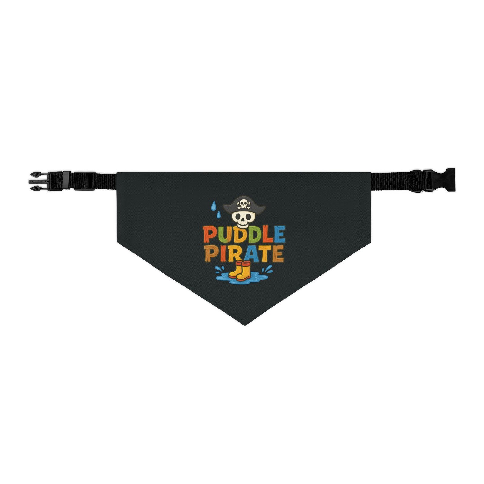 Pirate Pet Bandana Collar - Puddle Pirate Design for Dogs - Colorful on Black - Image 4