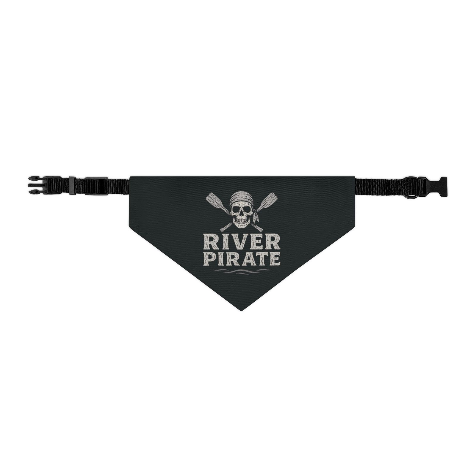 Pirate Pet Bandana Collar - River Pirate Design for Dogs - White on Black - Image 2
