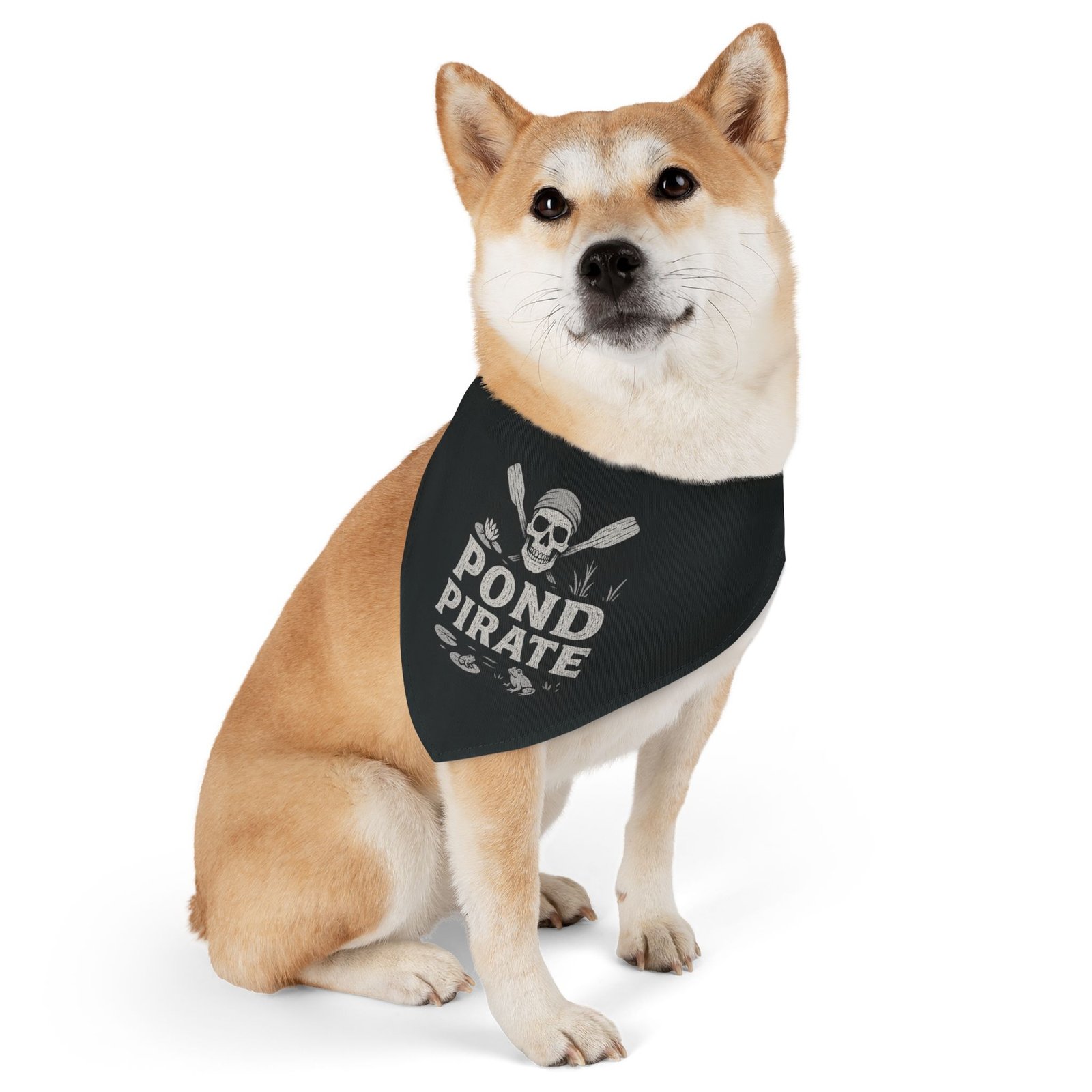 Pirate Pet Bandana Collar - Pond Pirate Design for Dogs - White on Black - Image 5
