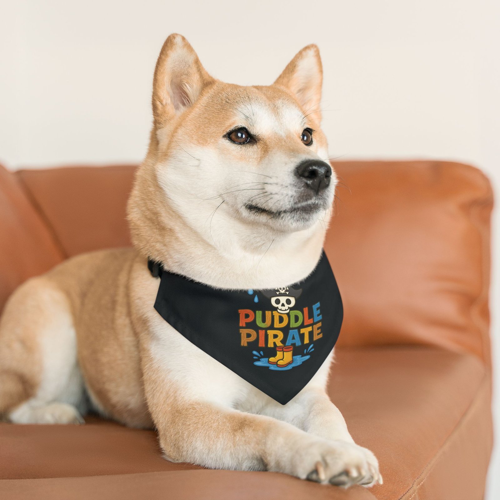 Pirate Pet Bandana Collar - Puddle Pirate Design for Dogs - Colorful on Black - Image 3