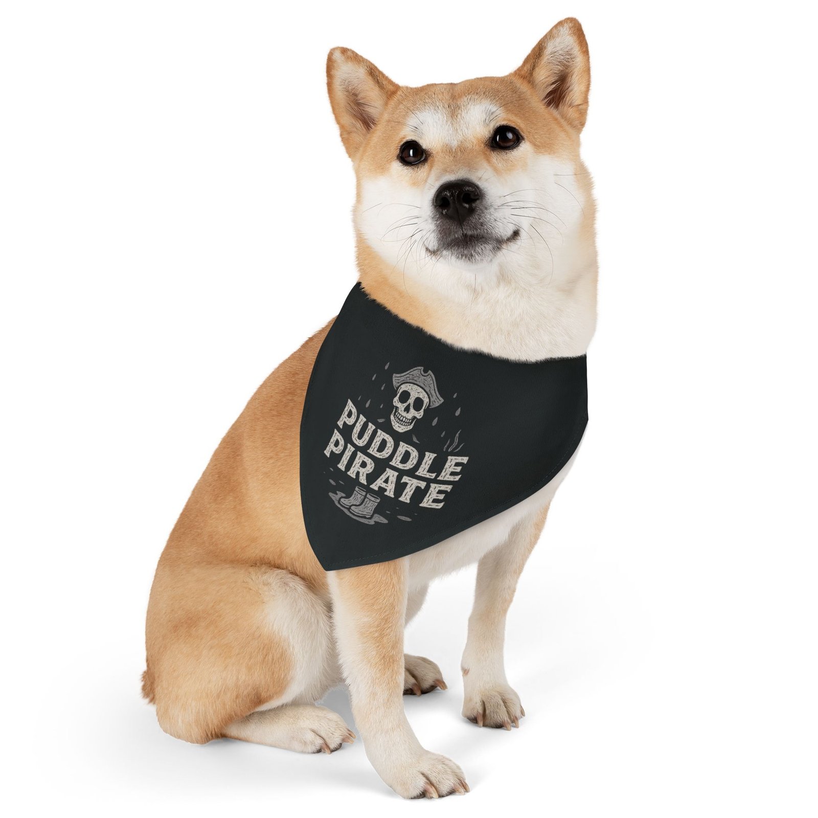 Pirate Pet Bandana Collar - Puddle Pirate Design for Dogs - White on Black - Image 5