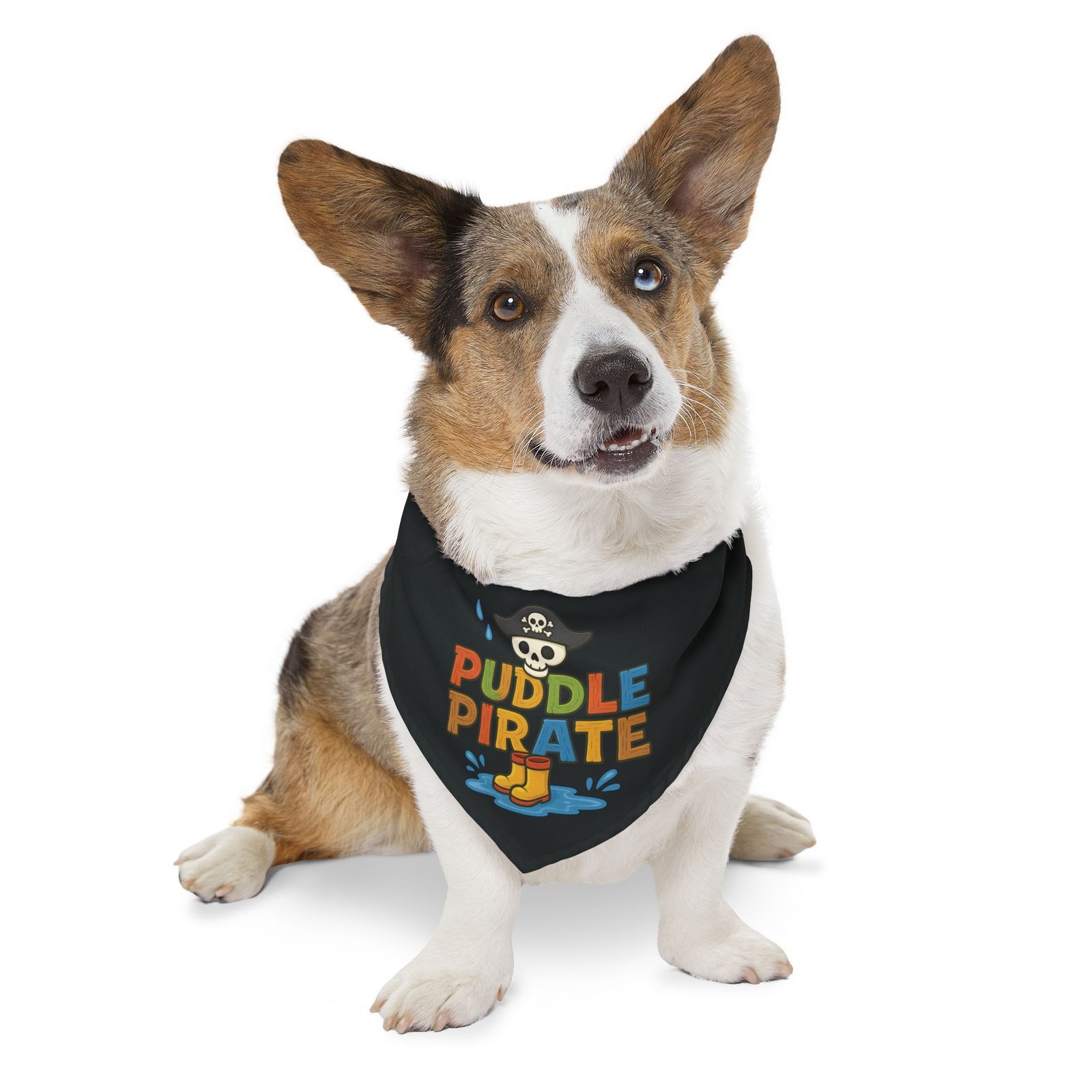 Pirate Pet Bandana Collar - Puddle Pirate Design for Dogs - Colorful on Black - Image 10