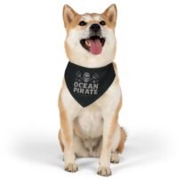 Pirate Pet Bandana Collar - Ocean Pirate Design for Dogs - White on Black