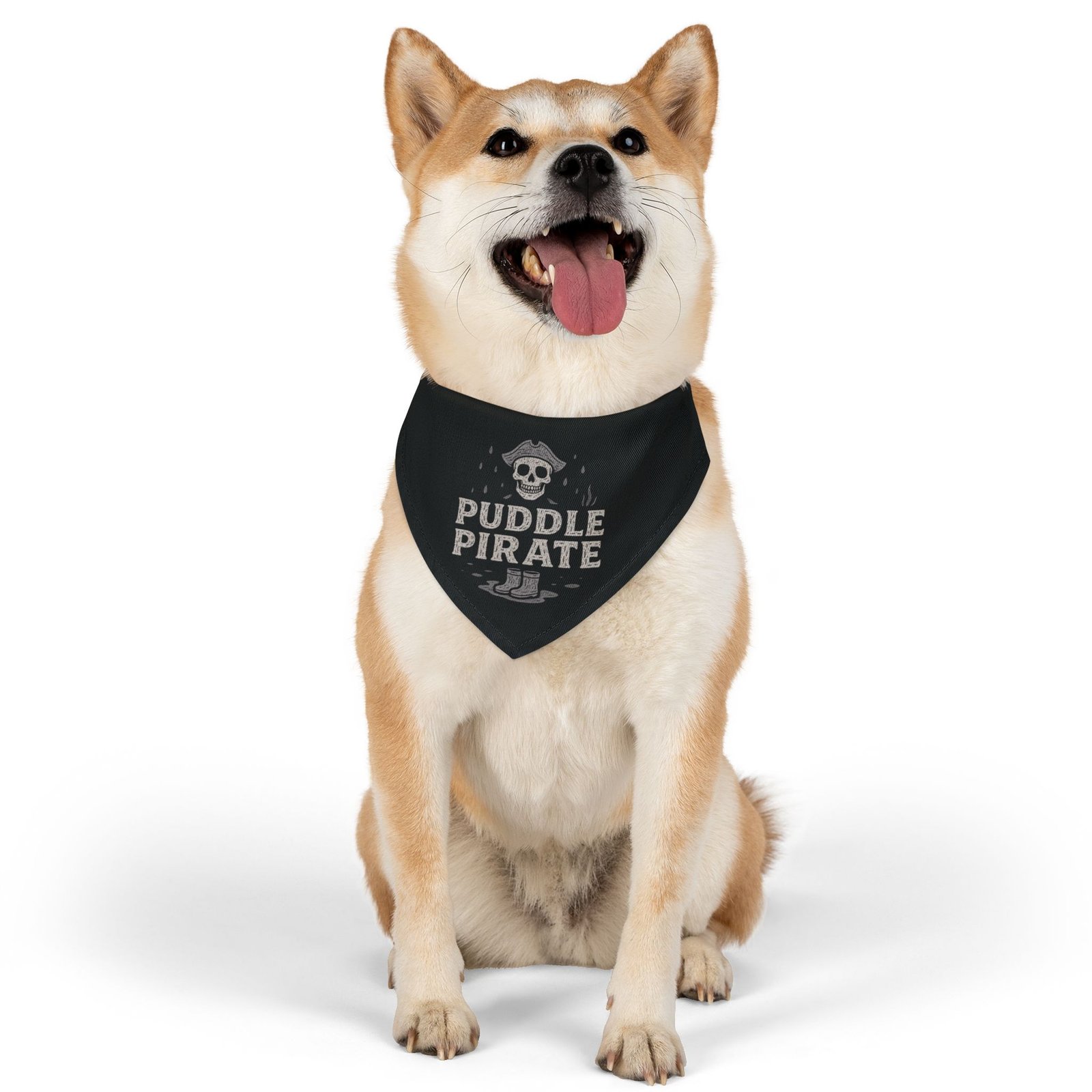 Pirate Pet Bandana Collar - Puddle Pirate Design for Dogs - White on Black