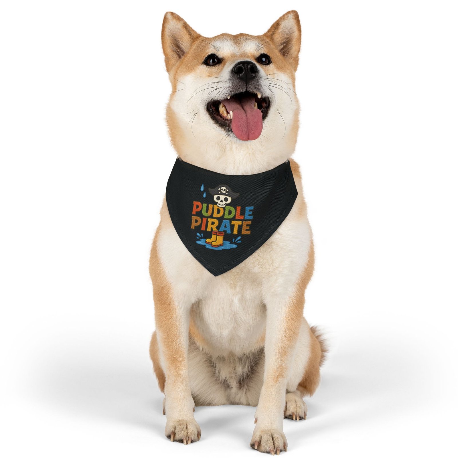 Pirate Pet Bandana Collar - Puddle Pirate Design for Dogs - Colorful on Black