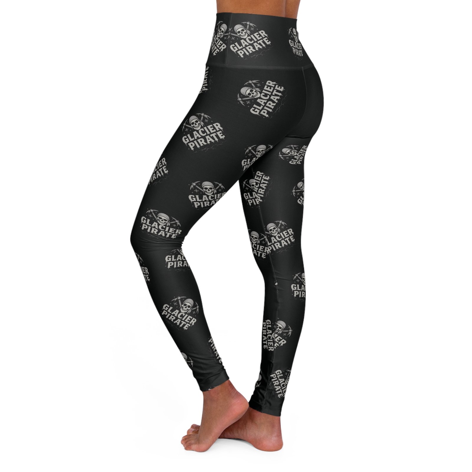 High Waisted Yoga Leggings - Trendy Workout Pants - Glacier Pirate Skull Ice Pick Pattern - Image 3