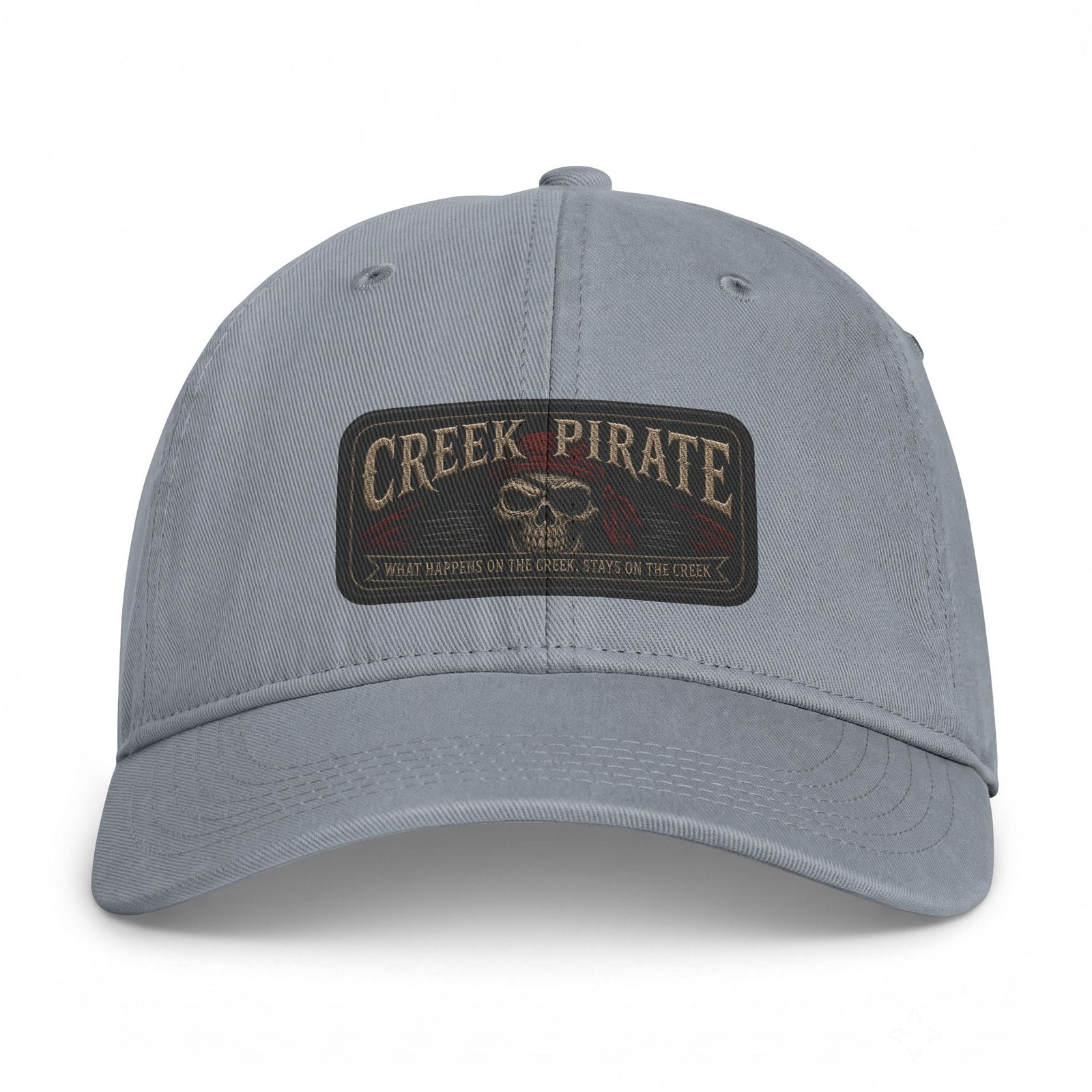 'Creek Pirate' 'What Happens on the Creek, Stays on the Creek' - Washed Cap - Ballcap - Hat - Patch Look