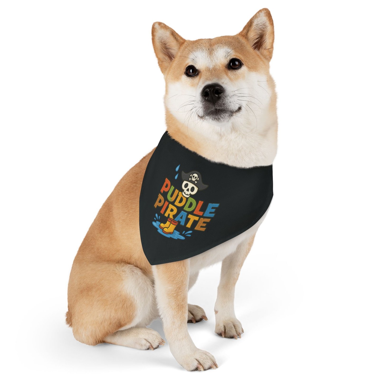 Pirate Pet Bandana Collar - Puddle Pirate Design for Dogs - Colorful on Black - Image 5