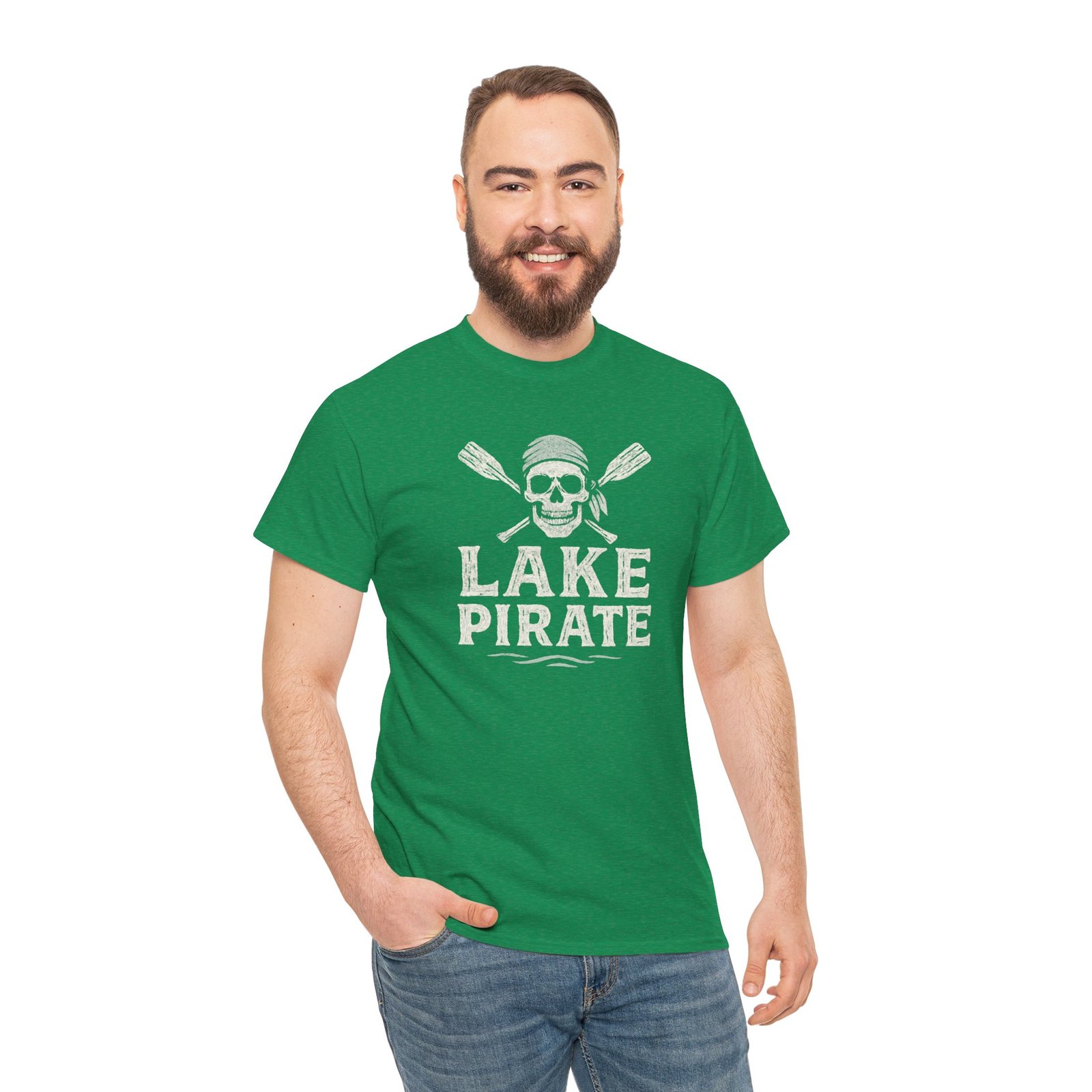 T-Shirt - Lake Pirate Skull - Canoeing Boating - Summer - White - Unisex Tee - Image 6