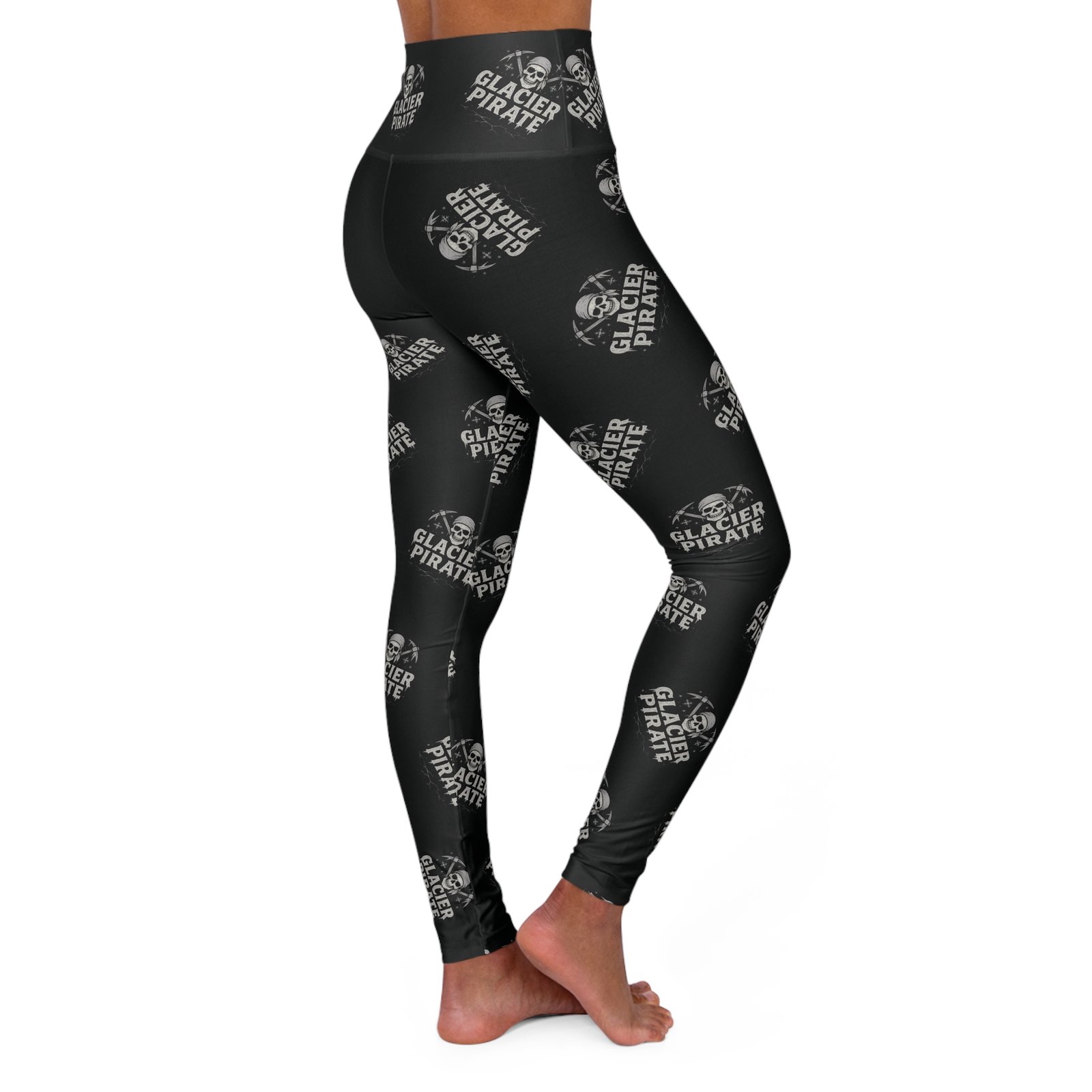 High Waisted Yoga Leggings - Trendy Workout Pants - Glacier Pirate Skull Ice Pick Pattern - Image 4