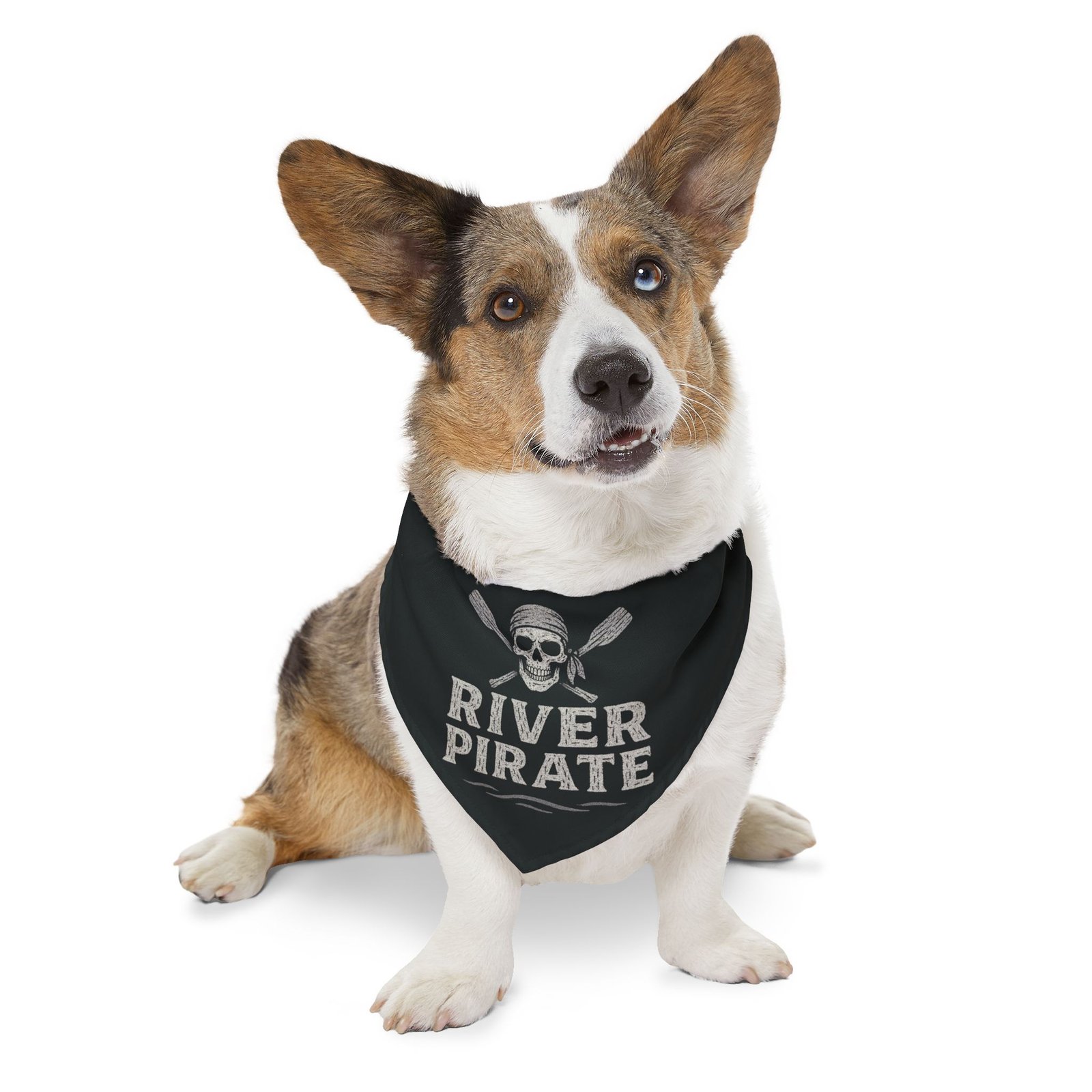 Pirate Pet Bandana Collar - River Pirate Design for Dogs - White on Black - Image 10