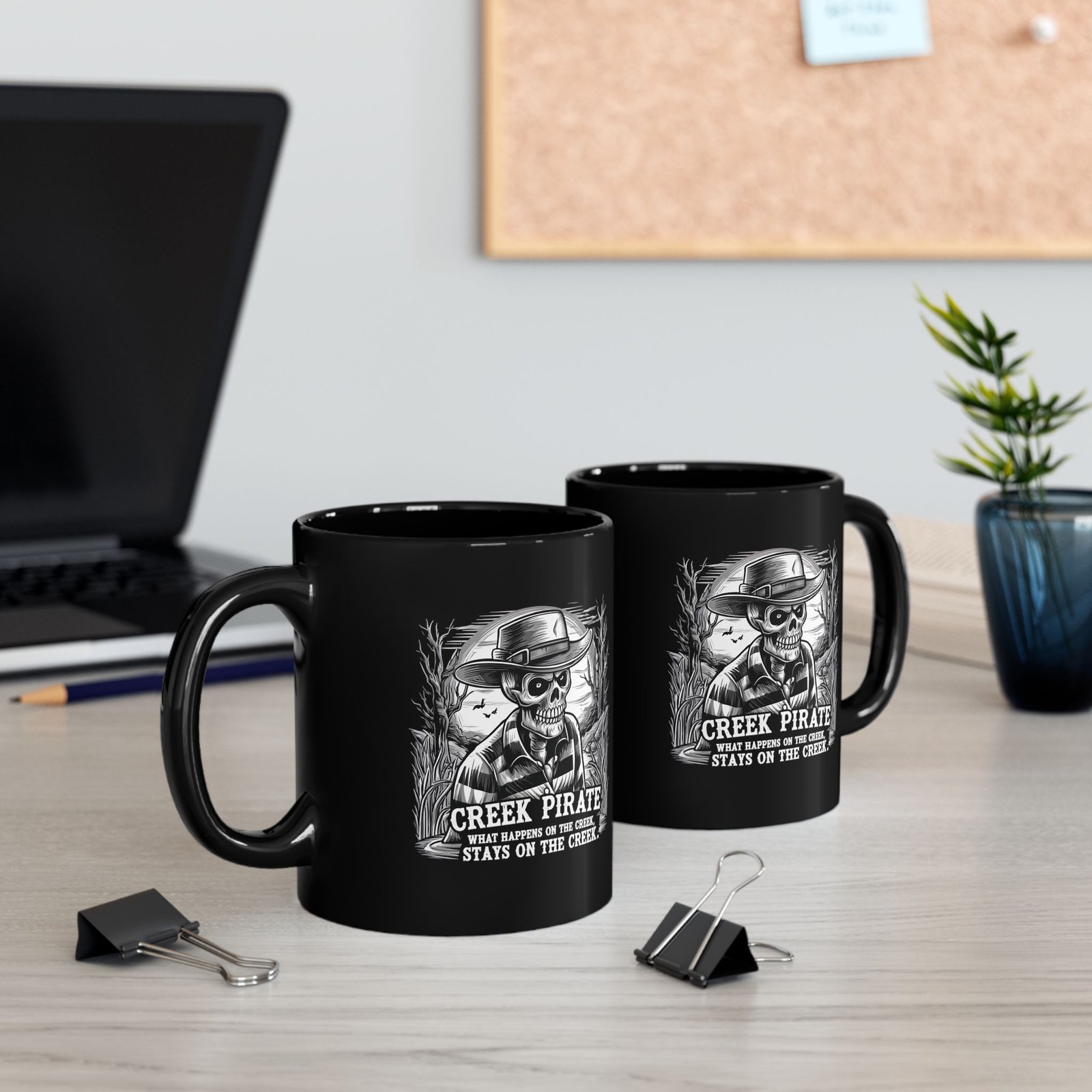 Creek Pirate Skull Coffee Mug - “What Happens on the Creek Stays on the Creek” Black Ceramic Cup - Image 11