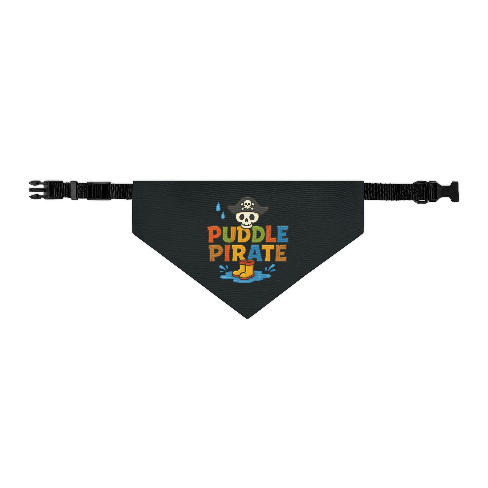 Pirate Pet Bandana Collar - Puddle Pirate Design for Dogs - Colorful on Black - Image 2