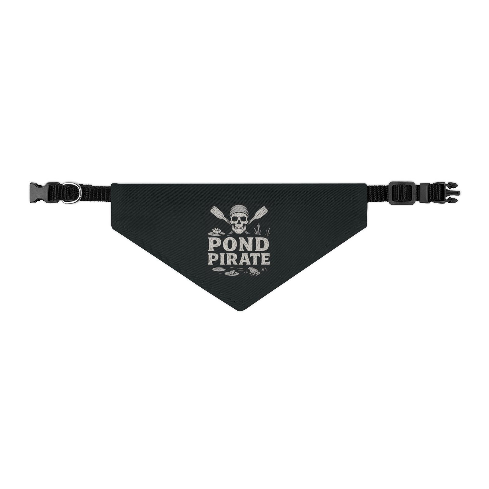 Pirate Pet Bandana Collar - Pond Pirate Design for Dogs - White on Black - Image 6