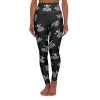 High Waisted Yoga Leggings - Trendy Workout Pants - Creek Pirate Skull Oars Pattern