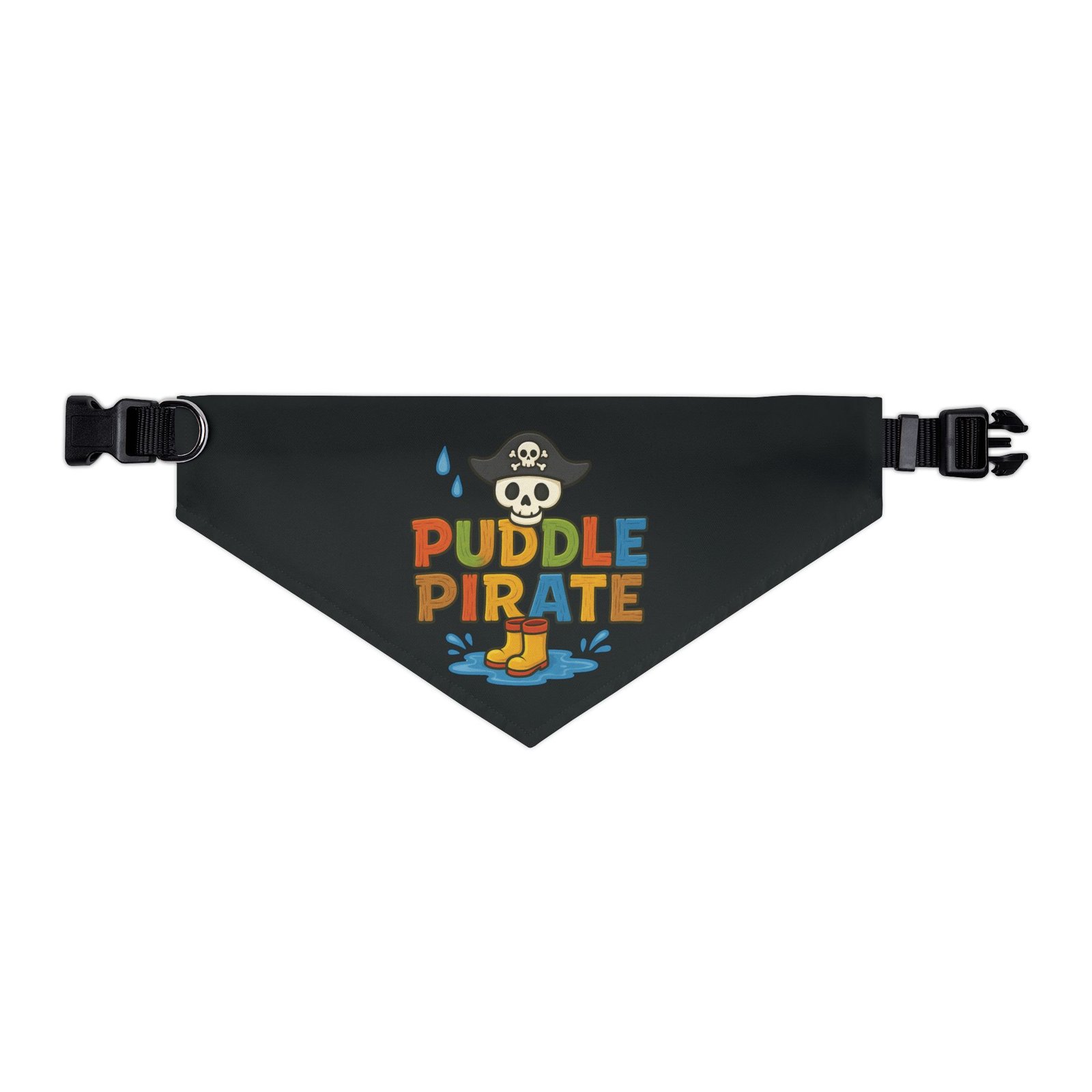 Pirate Pet Bandana Collar - Puddle Pirate Design for Dogs - Colorful on Black - Image 9
