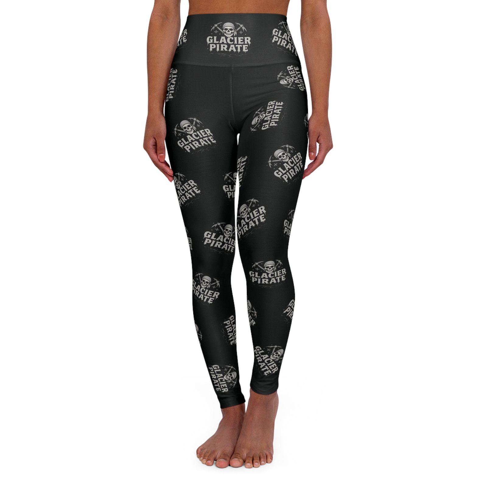 High Waisted Yoga Leggings - Trendy Workout Pants - Glacier Pirate Skull Ice Pick Pattern