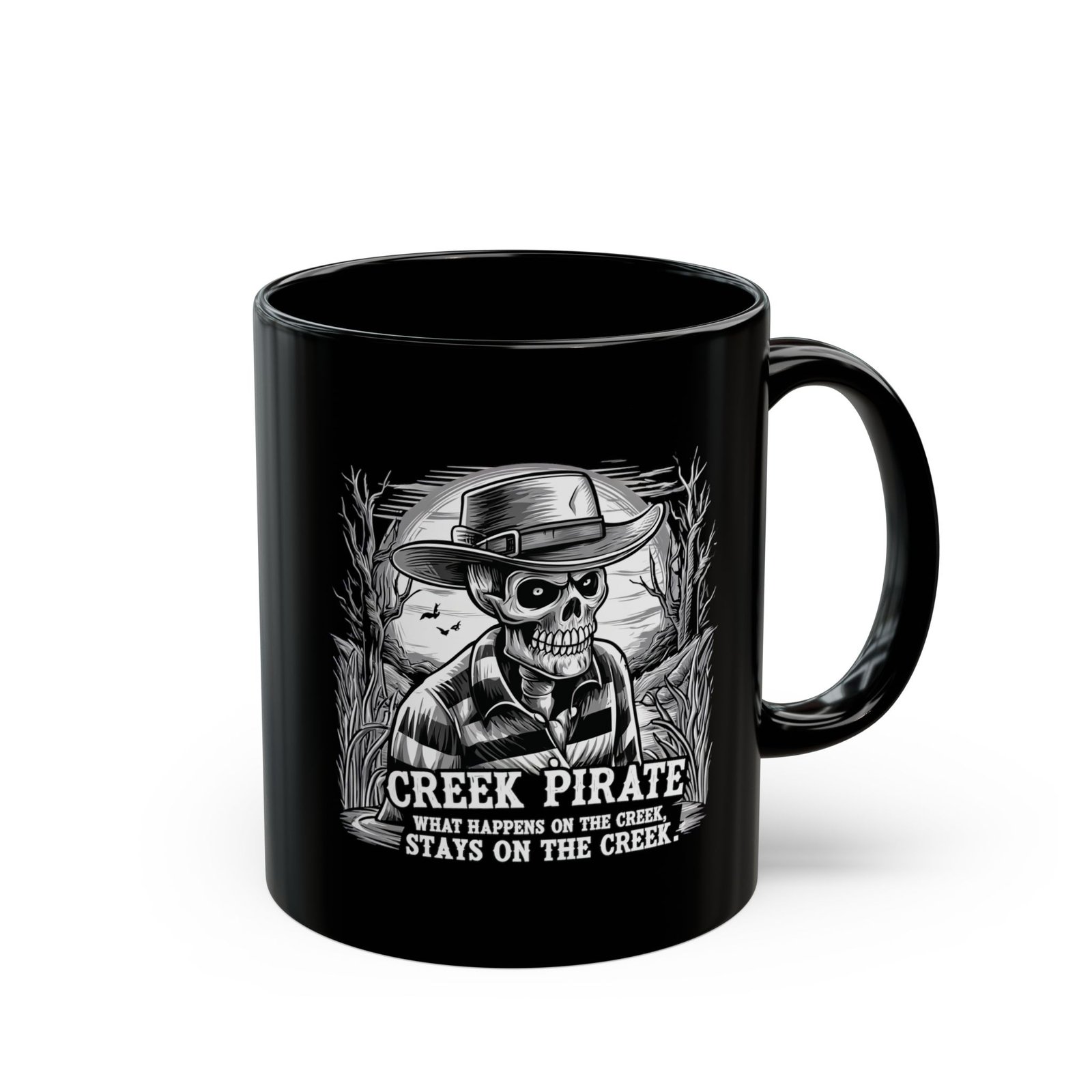 Creek Pirate Skull Coffee Mug - “What Happens on the Creek Stays on the Creek” Black Ceramic Cup - Image 17