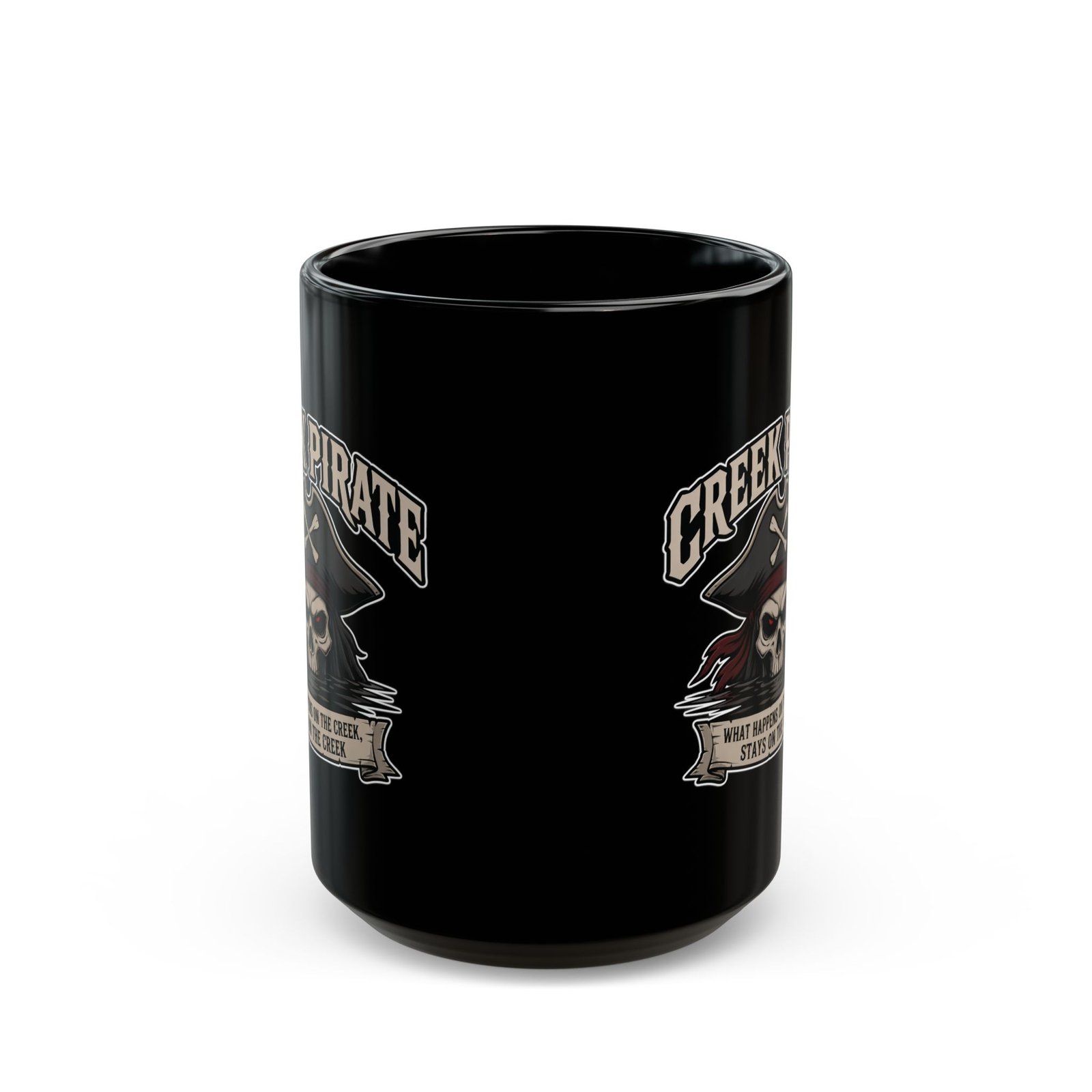 Creek Pirate Skull Coffee Mug - “What Happens on the Creek Stays on the Creek” Black Ceramic Cup - Image 5