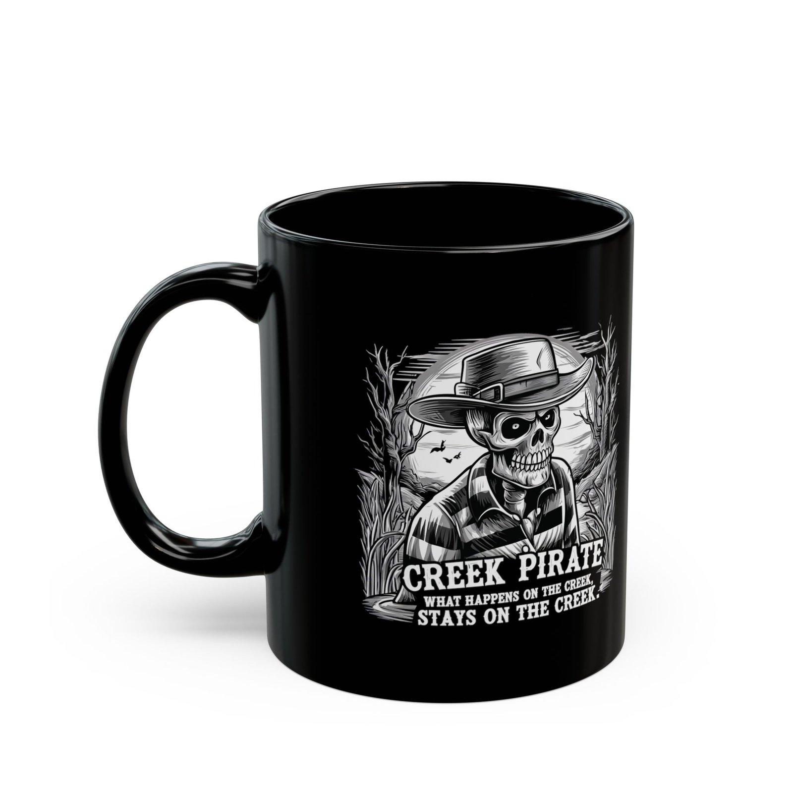Lake Pirate Skull Coffee Mug - “What Happens on the Lake Stays on the Lake” Black Ceramic Cup - Image 12