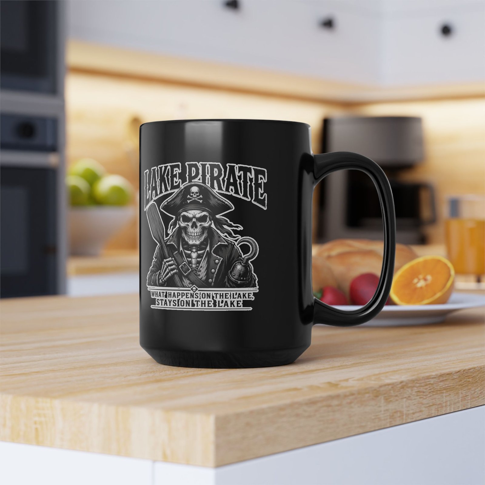 Lake Pirate Skull Coffee Mug - “What Happens on the Lake Stays on the Lake” Black Ceramic Cup - Image 7