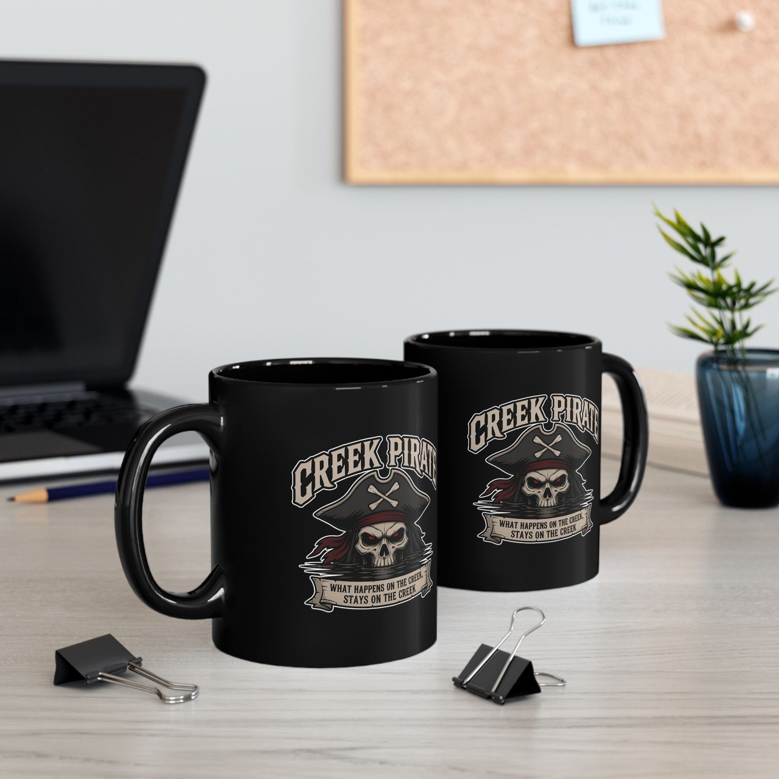 Creek Pirate Skull Coffee Mug - “What Happens on the Creek Stays on the Creek” Black Ceramic Cup - Image 9