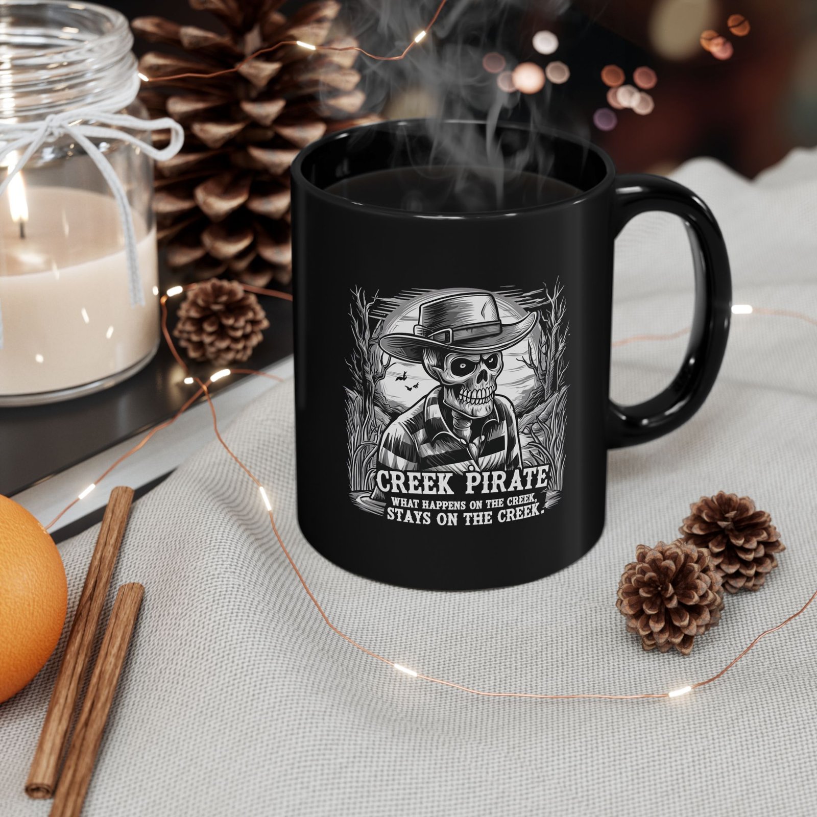 Lake Pirate Skull Coffee Mug - “What Happens on the Lake Stays on the Lake” Black Ceramic Cup - Image 15