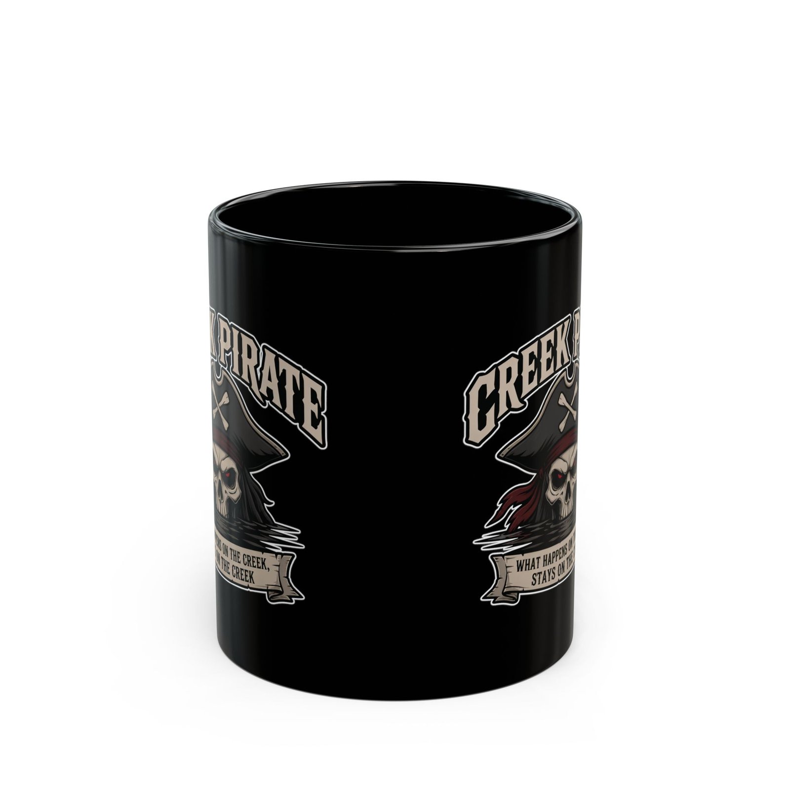 Creek Pirate Skull Coffee Mug - “What Happens on the Creek Stays on the Creek” Black Ceramic Cup - Image 14