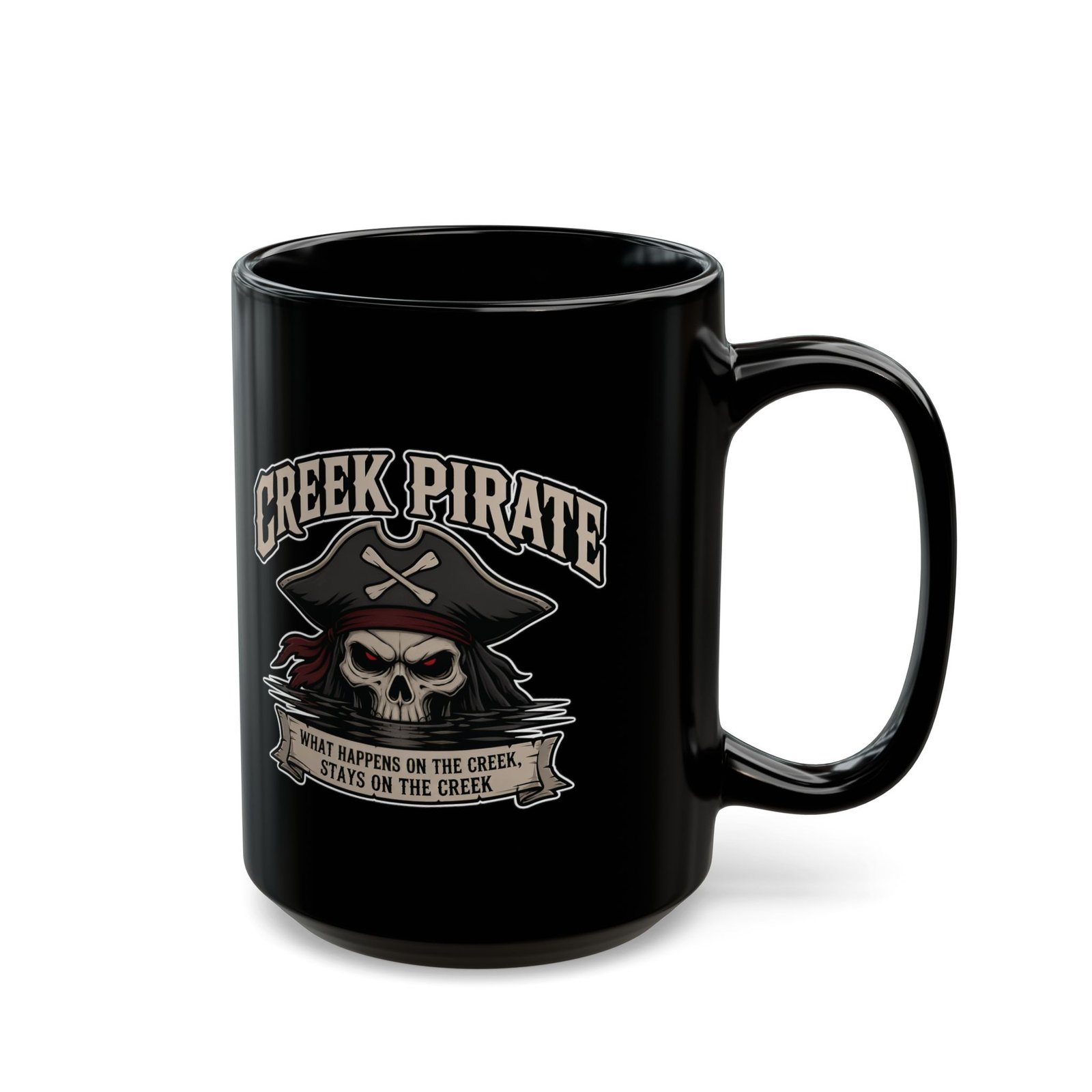 Creek Pirate Skull Coffee Mug - “What Happens on the Creek Stays on the Creek” Black Ceramic Cup - Image 8