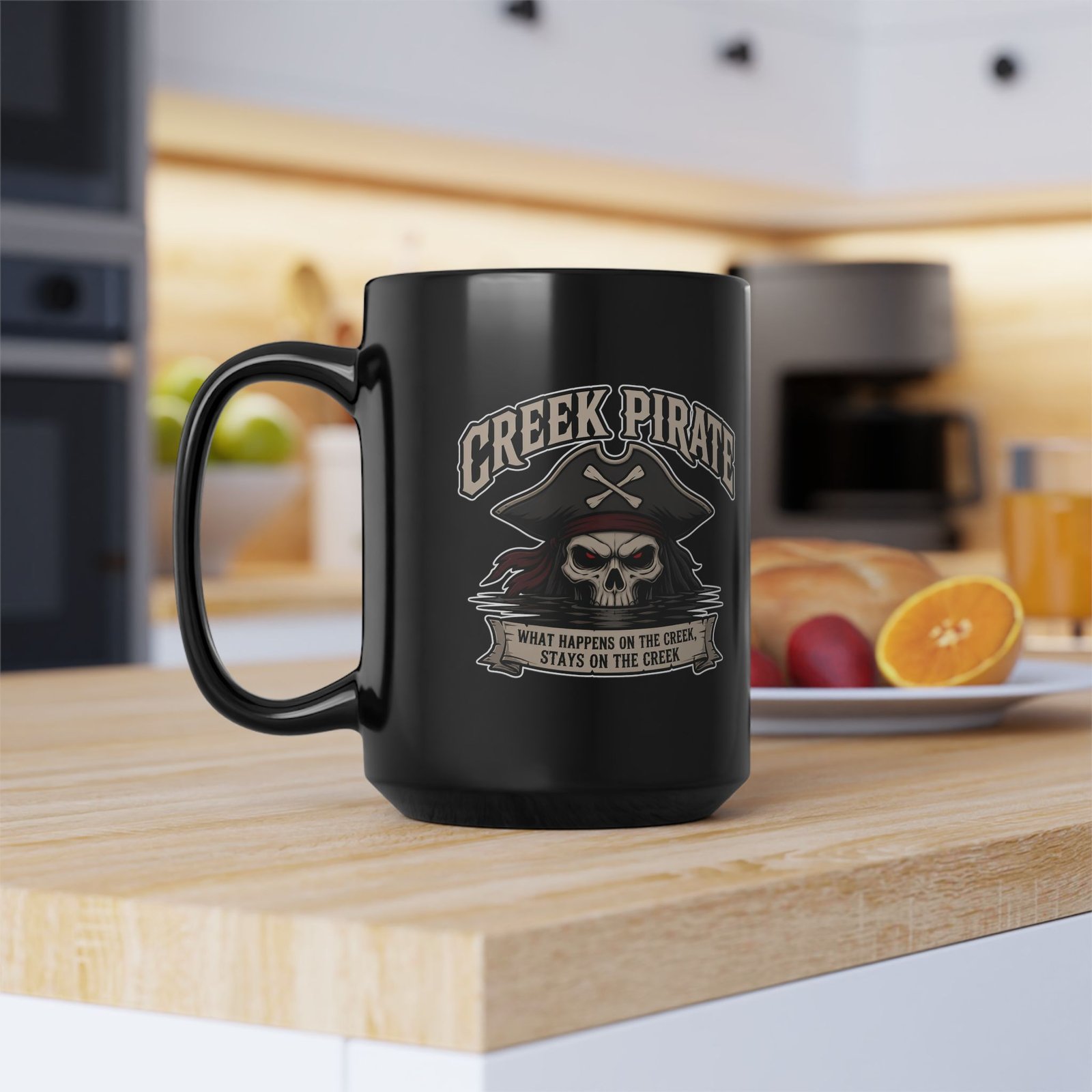Creek Pirate Skull Coffee Mug - “What Happens on the Creek Stays on the Creek” Black Ceramic Cup - Image 12