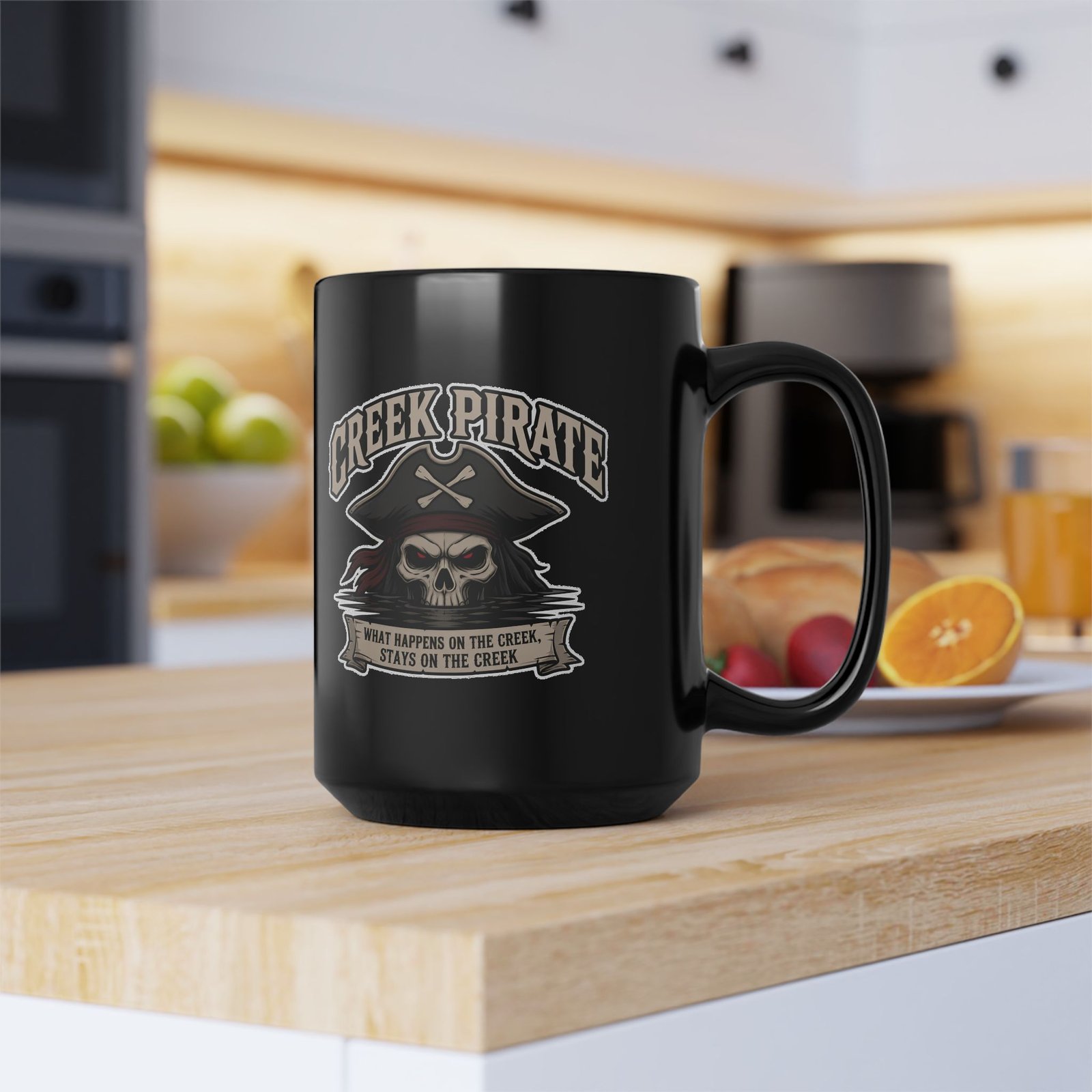 Creek Pirate Skull Coffee Mug - “What Happens on the Creek Stays on the Creek” Black Ceramic Cup - Image 11