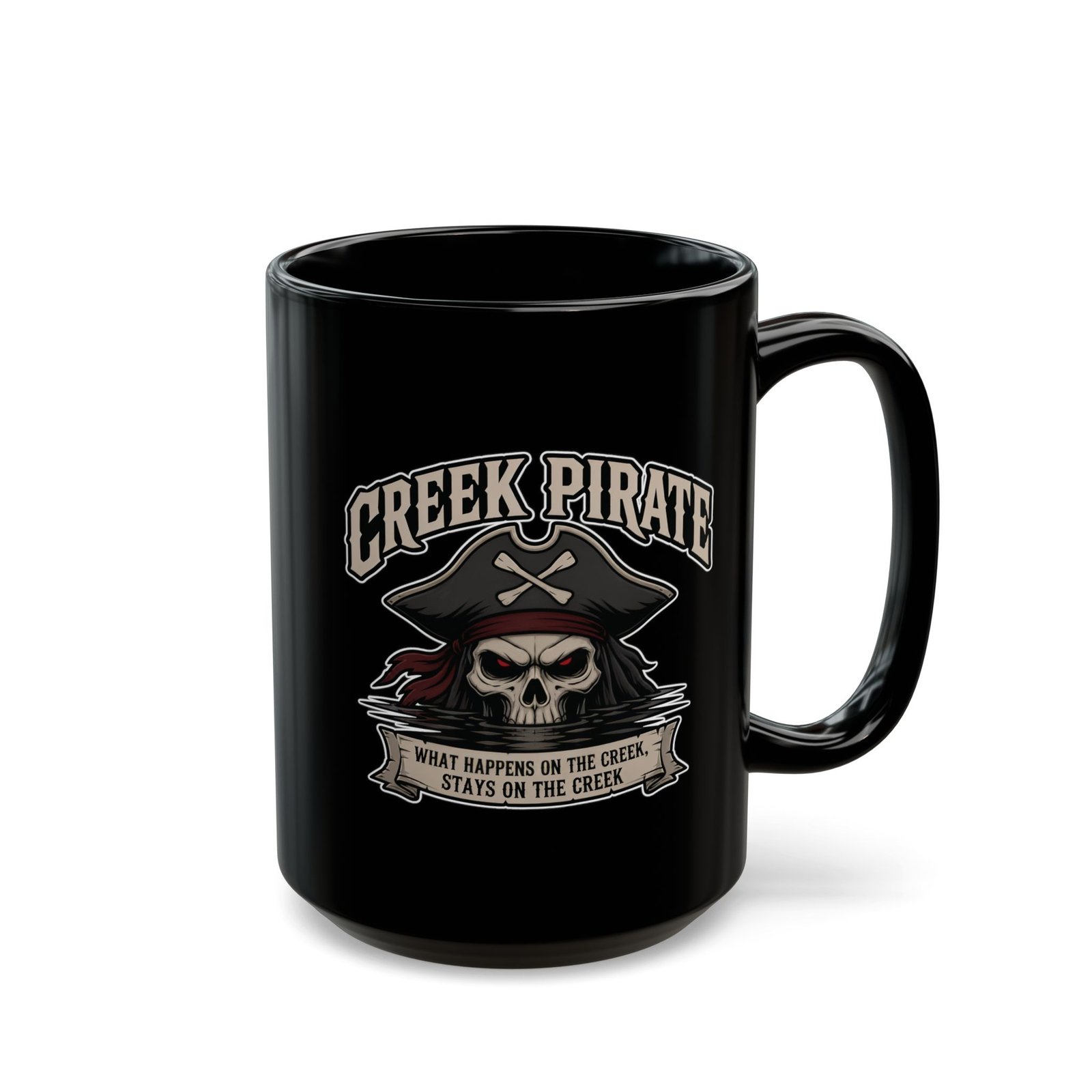 Creek Pirate Skull Coffee Mug - “What Happens on the Creek Stays on the Creek” Black Ceramic Cup - Image 10