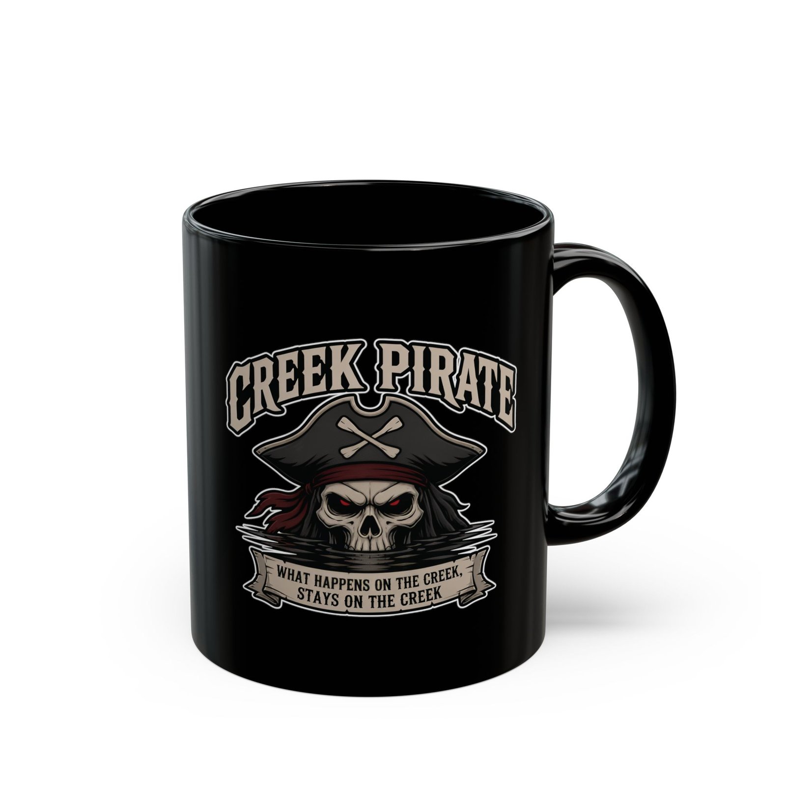 Creek Pirate Skull Coffee Mug - “What Happens on the Creek Stays on the Creek” Black Ceramic Cup - Image 17
