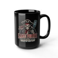 Lake Pirate Skull Coffee Mug - “What Happens on the Lake Stays on the Lake” in Color - Black Ceramic Cup